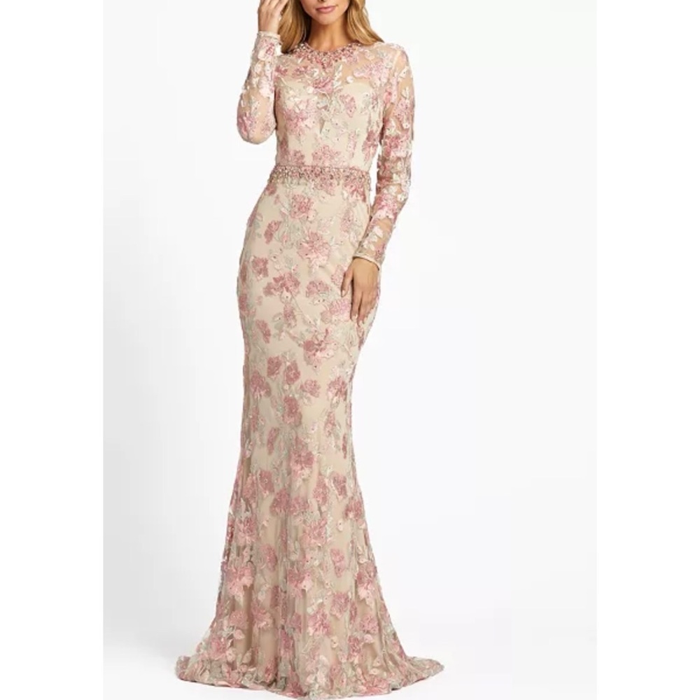 Mac Duggal pink Floral Embroidered Tulle Column Gown